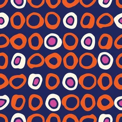 Gordijnen Retro onregelmatig gevormde cirkels instellen Vector naadloze patroon. Moderne mid-eeuwse abstracte polka dot geometrische achtergrond © Anna Putina