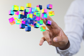 cloud connected to many objects on a virtual screen.