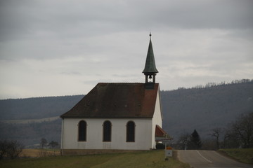 Fototapeta na wymiar Alsatian church clock tower village