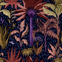Fototapety  Seamless pattern with jungle trees, palm, banana and other.