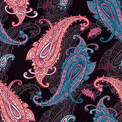 Paisley background. Vintage Seamless pattern with hand drawn Abstract Flowers.