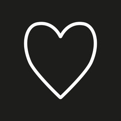 White heart. Love symbol. Abstract hand drawn heart on isolated black background. Black and white illustration. Valentine's day