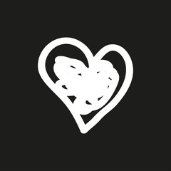 White heart. Abstract hand drawn heart on isolated black background. Love symbol