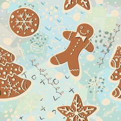 Gingerbread cookie seamless background. Creative Design.