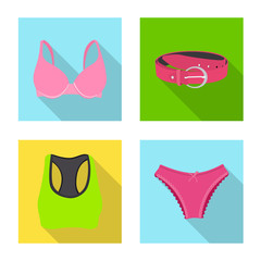 Vector illustration of woman and clothing symbol. Set of woman and wear stock vector illustration.