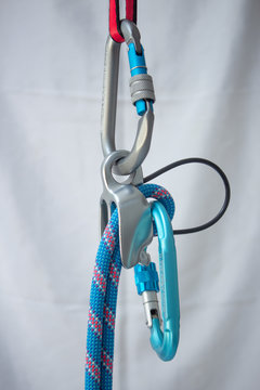 Belay device in guide mode, as when belaying from above
