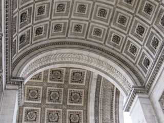 View of the ceiling design of the Arc de Triomphe located in Paris, France 