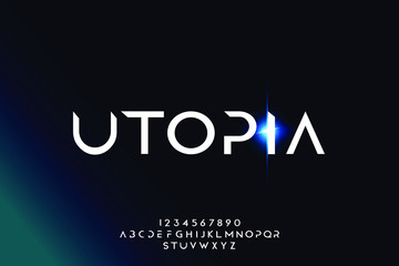Utopia, an abstract technology science alphabet font. digital space typography vector illustration design - obrazy, fototapety, plakaty