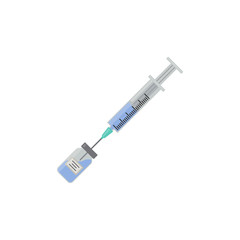 Syringe and vial icon. Syringe for injection with vaccine. Vector illustration.