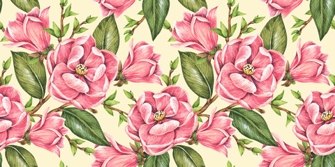 Floral seamless background. Watercolor illustration. Design for fabric, wrapping paper, wallpaper.