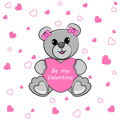 Be my Valentine vector illustration, valentine's day heart and teddy bear symbol. Can be used for greeting cards, posters and banners for February 14th.