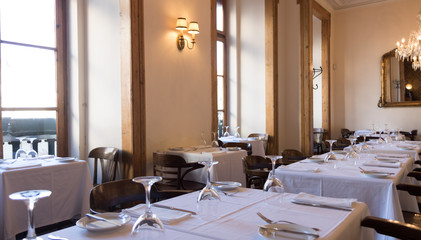 Empty interiors of an elegant restaurant