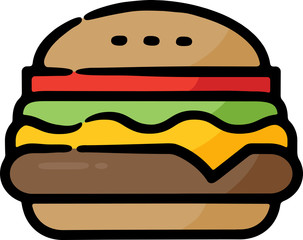 Cheeseburger Fast Food Doodle Sketch Icon