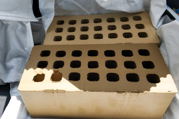 Unburned samples of ceramic bricks. - obrazy, fototapety, plakaty
