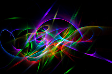 Colorful abstract background on a black background made with light painting technic.