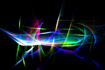 Colorful abstract background on a black background made with light painting technic.