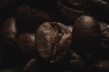 close up roasted coffee beans