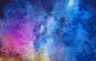 Abstract color watercolor shape - violet background. Dark sky and space with stars for book, poster, card,