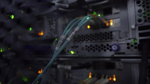 Fiber optic network connectivity. Optical Cable close up.