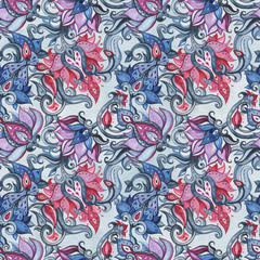 Hand Drawn seamless pattern of Abstract Flowers