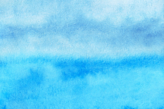 Sky blue watercolor abstract background. Gradient fill. Hand drawn texture. Piece of heaven.