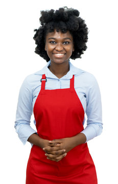 Beautiful African American Waitress With Red Apron