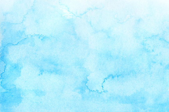 Sky blue watercolor abstract background. Gradient fill. Hand drawn texture. Piece of heaven.