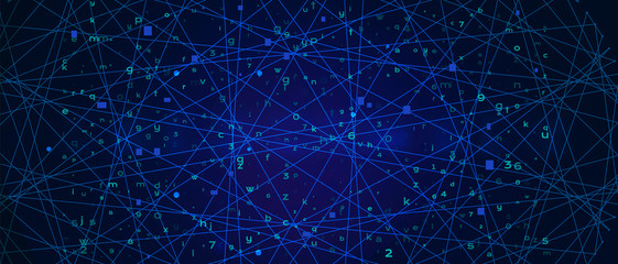 Digital Binary Code on Blue Background with Lines. Cyber Space Concept