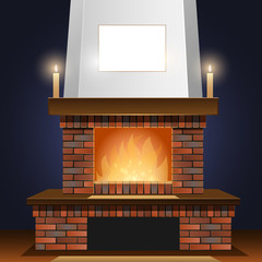 beautiful old fireplace with burning fire