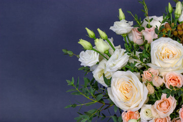 Fresh composition of bright flowers close-up work of florist decorative background