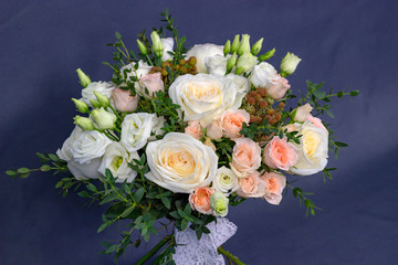 Fresh composition of bright flowers close-up work of florist decorative background