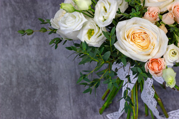 Fresh composition of bright flowers close-up work of florist decorative background