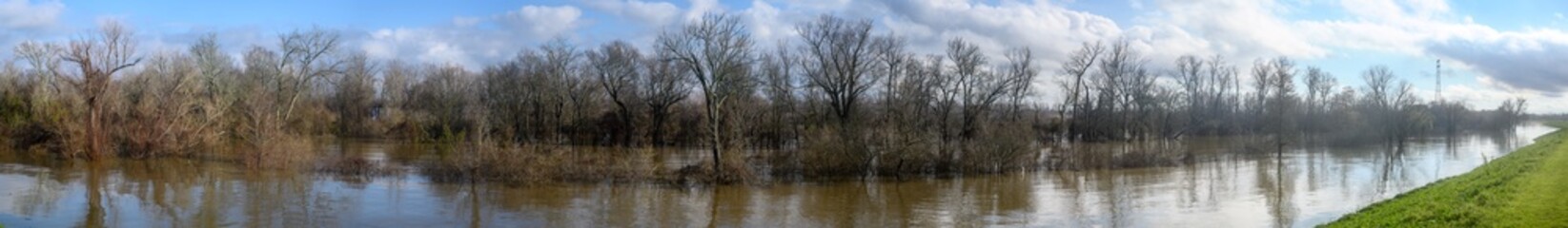Paved bike path on top of earthen dike levee along Mississippi River in Louisiana 