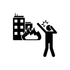 Building in fire, man cry icon. Simple pictogram of human and fire icons for ui and ux, website or mobile application