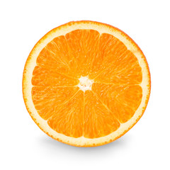 Orange slice isolated close-up on white background.
