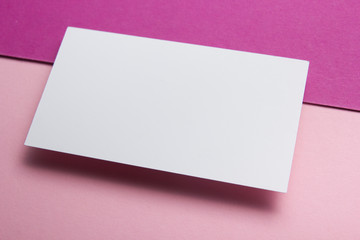 Obraz na płótnie Canvas Business cards blank. Mockup on color background. Flat Lay. copy space for text