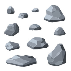 Set of stones in a flat style, for games, locations, scenes. Gray stones of different sizes and shapes for your design.