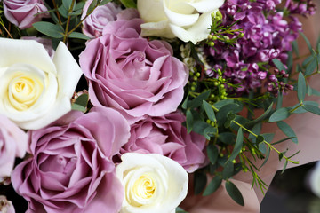 Beautiful fresh flowers as background, closeup. Floral decor