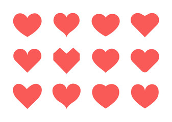 Set of red hearts icons. Vector illustration