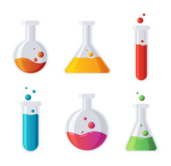 Chemical science lab equipment - test tubes icons. Different shapes. vector