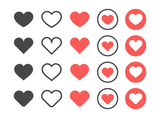 Like and Heart icon. Red and black heart web buttons isolated on white background. Valentines Day. Vector illustaration.