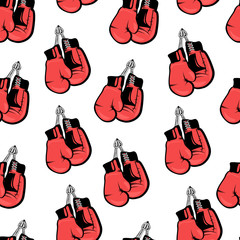 Seamless boxing themed pattern. Boxing gloves pattern. Red colored bright boxing gloves, pattern for your project.