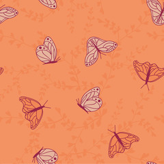 Fototapeta na wymiar Vector Monarch Butterflies with Florals seamless pattern background.