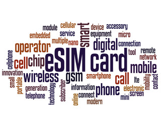Obraz premium eSIM card word cloud concept