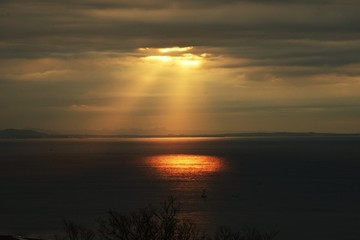 The breathtaking beautiful moments of the sunrise and angel ladder.