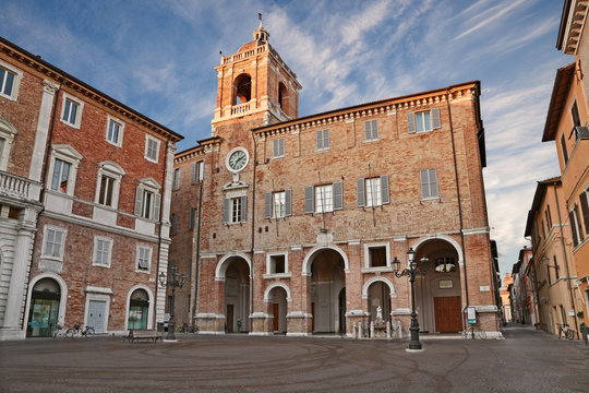 Senigallia, Ancona, Marche, Italy: the square Piazza Roma with the ancient city hall and the fountain of Neptune