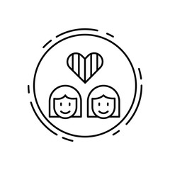 Lesbian, lgbt icon. Simple line, outline vector sexual minoritie icons in circle for ui and ux, website or mobile application