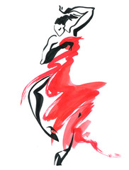 Flamenco. Beautiful Dancing Woman - obrazy, fototapety, plakaty
