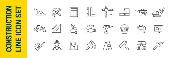 Building construction vector isolated line icon set