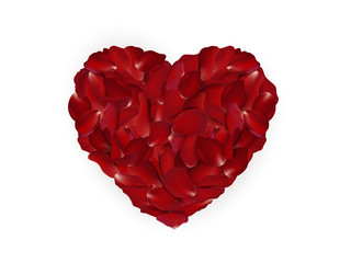 Obraz na płótnie Canvas Red rose petals heart isolated. rose petals heart for valentine's day. Cute falling flowers petals in shape of heart. Vector illustration for your graphic design.
